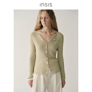 INSIS FEMME | Natural Hemp Blended Yarn Summer Style Round Neck Long Sleeve Knitted Cardigan