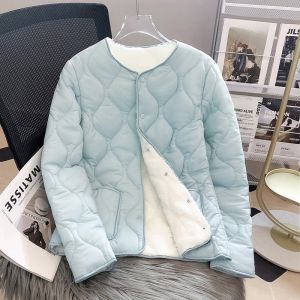 เสื้อแจ็คเก็ตผ้าฝ้ายหนาสำหรับผู้หญิงในฤดูหนาว 2025 ด้านในเป็นขนเป็ด อบอุ่น แฟชั่น เสื้อคลุมกันหนาวแบบสวมใส่ในบ้าน ผ้าฝ้ายผสมขนเป็ด