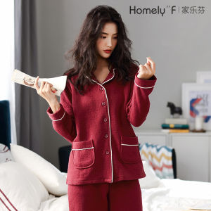 Air Cotton Pajamas Womens Spring and Autumn Thick Pure Cotton Long-Sleeved Home Wear Autumn and Winter Sandwich Quilted