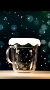 SG Ready Stock Double-layer Anti-Scald Christmas Cup with Lid High Borosilicate Glass Coffee Cup/Scented Candle