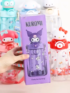 Sanrio Kids Tritan Water Bottle 650ml Portable Straw Cute Cartoon 3D Kuromi Cup For Children School Students Chrlstmas Gifts-WIth Box packaging