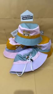 topi ember anak laki laki motif beruang kombinasi warna / topi bucket anak perempuan 3 warna kelinci