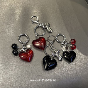 Korean Japanese Style Cherry Bow Keychain Bag Airpods Case Hanging Ornament Car Keychain Crystal Material Creative Gift