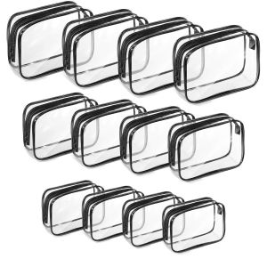 ชุดกระเป๋าแต่งหน้าสําหรับเดินทางแบบใส 3 ชิ้น - กระเป๋าใส่ซิปใสสําหรับอุปกรณ์อาบน้ํา เครื่องสําอาง และอุปกรณ์เสริม