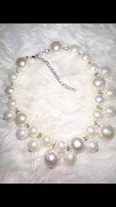 Womens Gorgeous Luxury Big Faux Pearl Rhinestone Bib Statement Chain Necklace Trendy Imitation Pearl Necklace Girls Temperament Simple Handmade Strand Bead Necklace for Women Jewelry Gift
