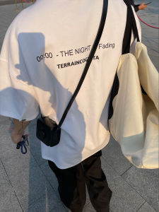 Summer Six Colors "Night Falls" Slogan Basic Short Sleeve round Neck Mens T-Shirt Youth Trendy Loose Fit Anti-Wrinkle Cotton Polyester Blend