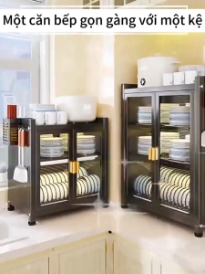 Miki Tủ đựng bát đĩa chống bụi bằng thép không gỉTủ bát đĩa nhà bếpTủ bếp đa năngTủ để đồ nhà bếp Khay thoát nước miễn phí