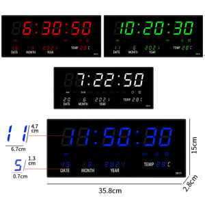 Luminous Dark Blue/White/Green/Red Font LED Digital Wall Clock Alarm Hourly Chiming Temperature Calendar Table Clocks Electronic LED Clock EU/UK/US Plug