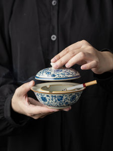 Blue and White Interlock Branch Lotus Office Ceramic Ashtray Creative For Home Ashtray Living Room Ru Ware Hand Painted Ash Storage Device