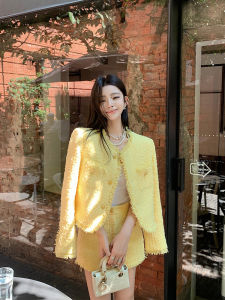 Fashionable Korean Style Rose Edge Tweed Jacket And Shorts Set Womens Spring Autumn New Arrival Small Fragrance Style Top