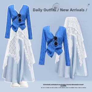 NUMEN BUTTON | Youthful Slimming Design Sensation Clothing Set Lace Dress and Trousers 3 Pieces
