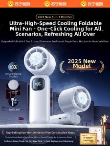 Portable Mini Cooling Fan 2025 New Model Handheld Fan Foldable Neck Hanging Outdoor USB Rechargeable Ultra Quiet Y2971