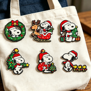 Bandai | 6pcs Christmas Cartoon Puppy Dog Enamel Pins Set Cute Santa Hat Holiday Brooches Decorative Collectible Pins for Backpack Gift