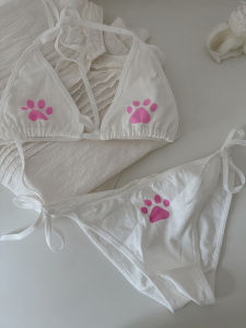 เซ็ตกางเกงในรูปกรงเล็บแมวสไตล์ญี่ปุ่นสาวอ่อนโยนสองมิติกางเกงในสาวแบ๊วบิกินี่คอสเพลย์ชุดชั้นในผูกเชือก