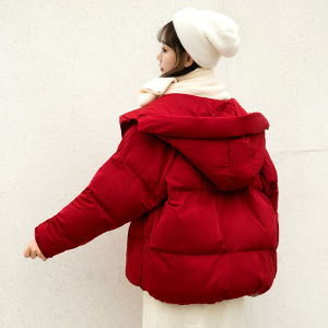 New Arrival Bright Red down Jacket Female Winter Short Wadded Jacket Loose Ins Puffer Jacket Coat Small Cotton-Padded Clothes Student Fashion