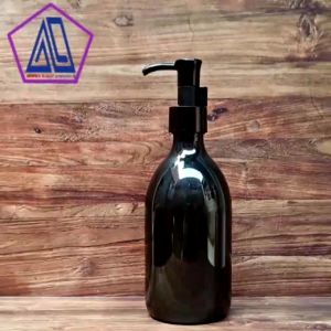 Botol Plastik Pet 300ml Hitam Glossy Kemasan Sabun Cair Pump Clip Oil