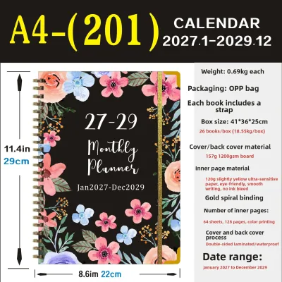 Monthly Planner A4 2027-2029 Yearly Diary