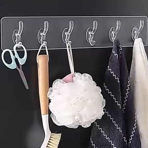 Thanh Móc Treo Đồ 6 Móc Trong Suốt Liền Mạch Siêu Dính Dán Tường Nhà TắmNhà BếpTủ Quần Áo