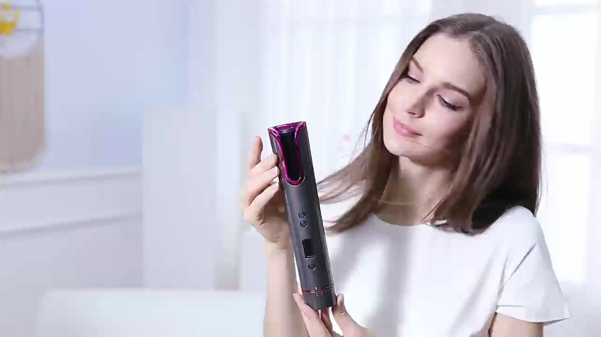 Wireless automatic curling iron rechargeable rotating curling iron LED display adjustable temperature roller styling tool.