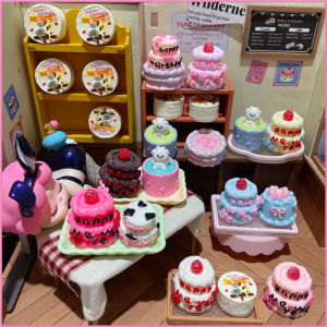 Retro Birthday Cake Cat Dog Miniature Model Decorative Accessories Dessert Toy Play Micro Scene DIY Blind Box Collectible