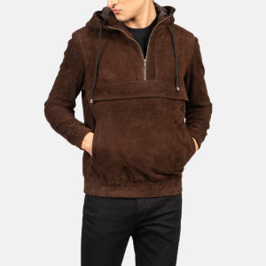 Jaket Pria Hoodie Suede PU