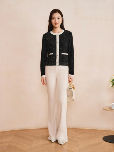 French Style Wool Knitwear with Pearl Beads and Glitter
