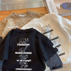 Áo Thun Tay Dài Cotton Nguyên Chất Cho Bé Trai Mùa Xuân Thu Phong Cách Hàn Quốc Giả Hai Mảnh Thời Trang Trẻ Em