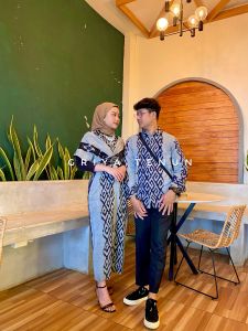 Raisa Couple Grey Ivory - Dress Tenun - Kemeja Tenun - Baju Couple Tenun