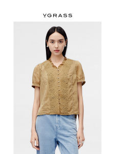 V·grass/V-GRASS | Áo Thun Tay Ngắn V-Neck Thêu Rộng Rải Giảm Cân