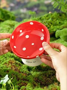 Mushroom High-Foot Cat Bowl Ceramic Large Diameter Food Ceramic Oblique