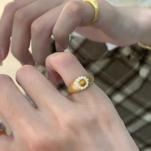 Retro Middle-Aged Brushed Tiger Eye Stone Micro-Set Zircon Ring Womens Luxury Small-Niche High-End Sensation Versatile New Hand Jewelry