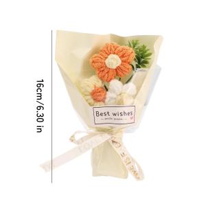 Sunflower Crochet Bouquet Mini Artificial Flower Handmade Knitted Flowers Bouquet Wedding Birthday Gift Room Decoration Supplies