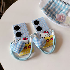 Creative Blue Checkered Kitty Cat Huawei Pocket2 Phone Case Flip Cover Female Full Protection Cartoon Cute Korean Style