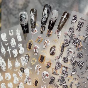 Retro Saint Horseman Nail Sticker Exquisite Bronzing Vivid Black White Horse Nail Art Stickers Adhesive Manicure Decorati Decals