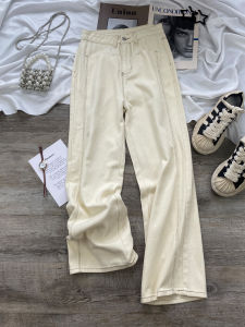 High Waist Wide Leg Fleece Lined Denim Jeans Womens Autumn Winter Slimming Loose Drapey Straight Cut Jeans Casual Trousers