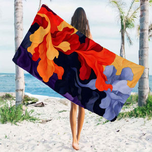 colorful abstract floral line art Quick Drying Microfiber Beach Towel Lightweight for Swimming Camping Yoga - Bath Towel