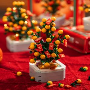 Orange tree building blocks potted plant decorations Christmas holiday gifts puzzle toys gifts for friends