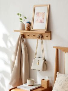 Solid Wood Wall Mounted Hook Rack Entrance Coat Rack Bedroom Bag Hanging Board Simple Modern Scandinavian Style Adult Furniture