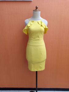 mini midi dress wanita kuning ZARA TRAFALUC cewek S M kutung MEWAH bodycon PESTA