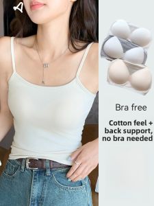 MiiOW | Cat Lady White Strapless Bra With Chest Pad Womens Outerwear Anti-Light No Need To Wear Underwear Integrated Inner Shirt Pure Color Vest