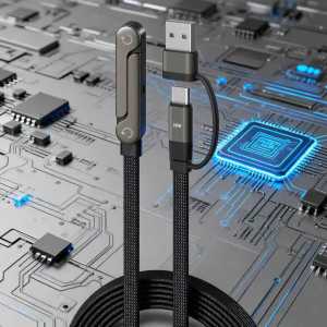 Fast Charging USB-A/Type-C Cable 1M With Foldable Phone Stand 2-in-1