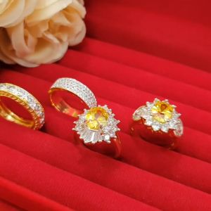 แหวนทองฝังเพชร บุษราคัม แหวนพลอย แหวนทอง เสริมบารมี เสริมสเน่ห์ เป็นที่รัก ใส่ออกงานได้ ทองชุบ ไม่ลอกไม่ดำ ใส่อาบน้ำได้