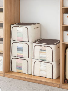 กล่องเก็บของผ้าอ็อกซ์ฟอร์ดขนาดใหญ่พับได้สะดวก โครงเหล็ก กล่องเก็บของสำหรับเสื้อผ้าและผ้าห่ม กล่องเก็บของแบบญี่ปุ่น