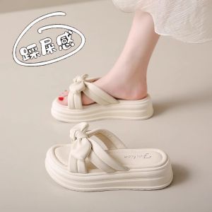 Casual Womens Summer Outdoor Slip-On Shoes Comfortable Plush Bottom Versatile Flat Sandals with Butterfly Knots for Skirts