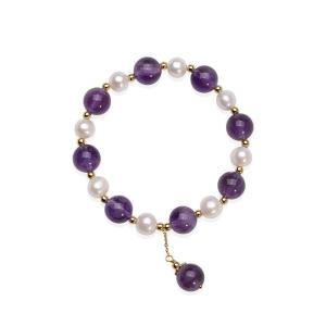 Near Round Freshwater Pearl Crystal Bracelet 7.3-11mm