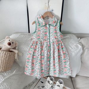 Gấu Lãnh Đạo Đầm váy mới Cho Trẻ Em Cô Gái 2-7 Năm Cô Gái váy hoa Với Không Tay cổ áo búp bê váy hoa Chinren Của Quần Áo Giản Dị Mùa Hè Không Tay Quần Áo 2-7 Năm