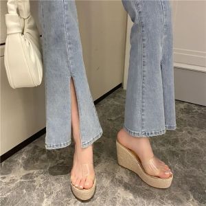 Mùa hè mới của phụ nữ dốc xăn đan cao gót như vải dệt kiểu dáng thời trang nền tảng không thấm nước