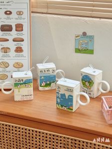 Cute Ceramic Milk Mug with Straw Office Breakfast Water Cup Home Use Gift Creative Cartoon Design Universal 250ml Capacity