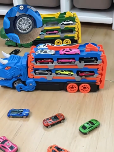 Free 6/12 Mobil Set Deformed Dinosaur Track 157cm Truck Mobil Deformasi Mainan Anak Dino Truk Deformasi Toy Cars