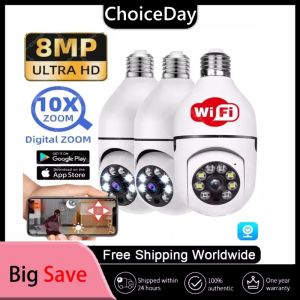 8MP Wifi IP Camera Wireless Surveillance E27 Bulb Camera PTZ CCTV Human Tracking Night Vision 10X Zoom Security Baby Monitor Cam